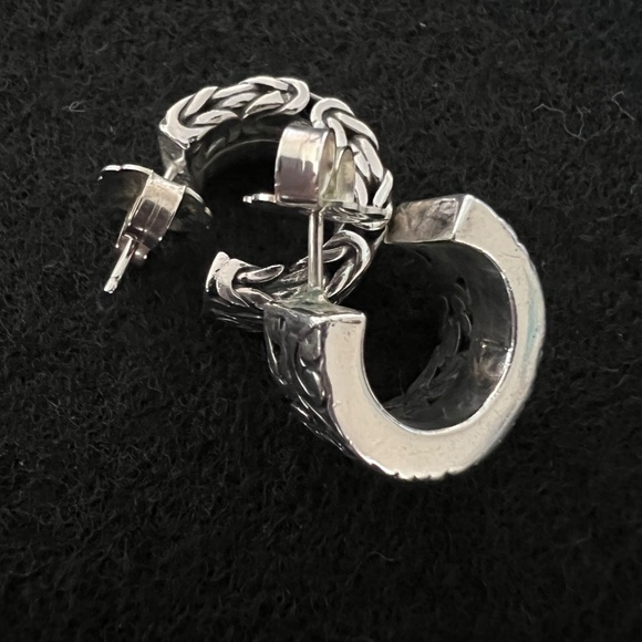 Lois Hill Hand Carved Scroll Chunky Post Hoop Earrings Sterling Silver 6" Drop - Picture 7 of 17